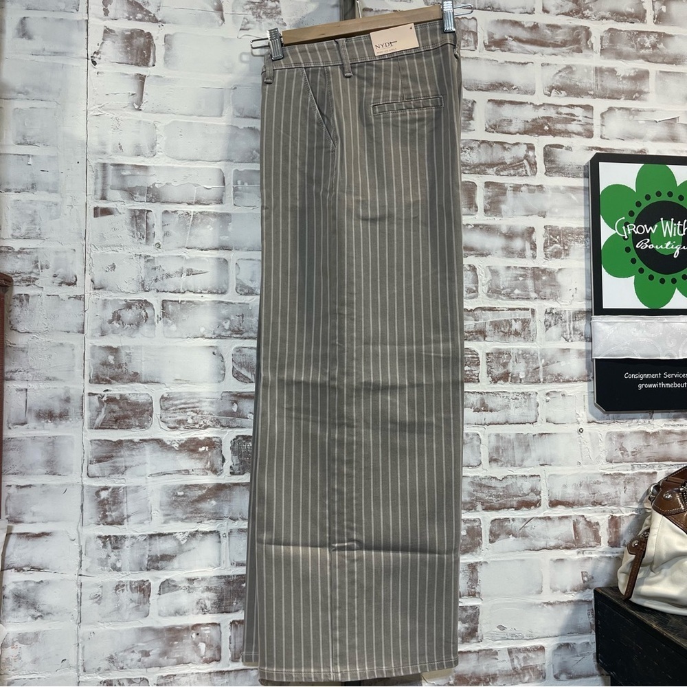 NYDJ Mona wide leg Tan Striped Dress crop Pants size 4